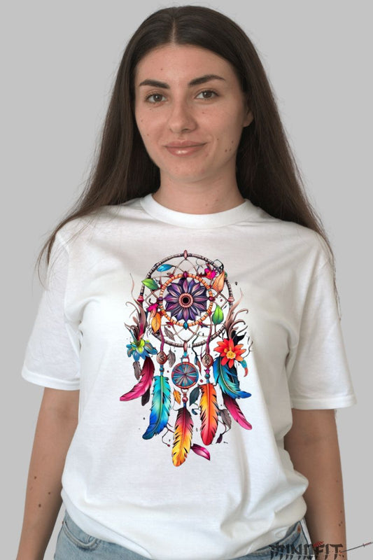 Tricou Aplicatii cu Mandala dama alb fata