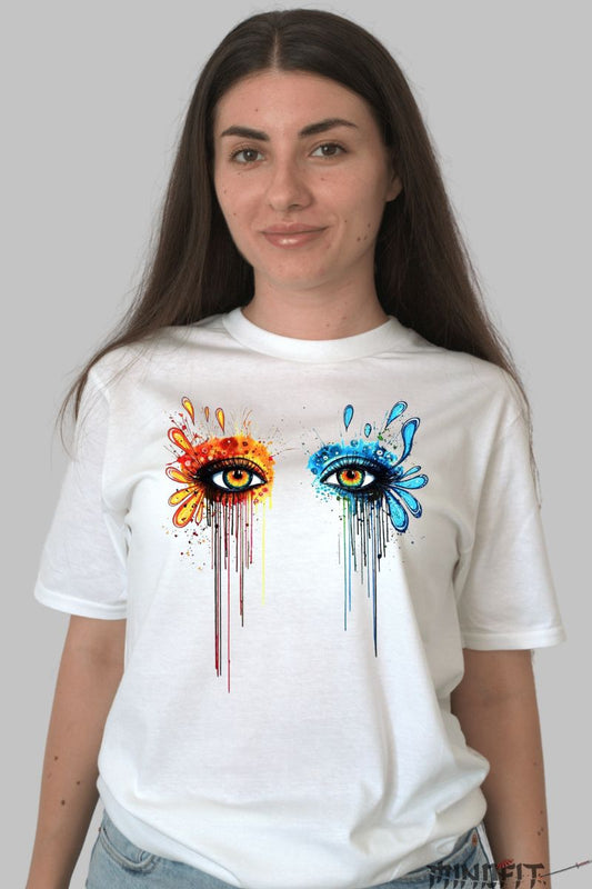 Tricou Aplicatii cu Ochi de Foc si Apa dama alb fata