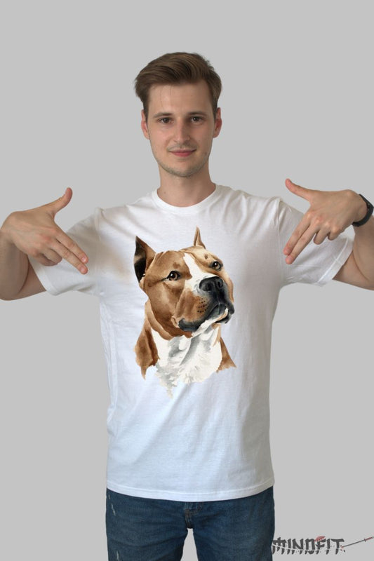 Tricou Caine Amstaff barbat alb fata
