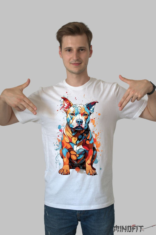 Tricou Caine Viu Colorat barbat alb fata