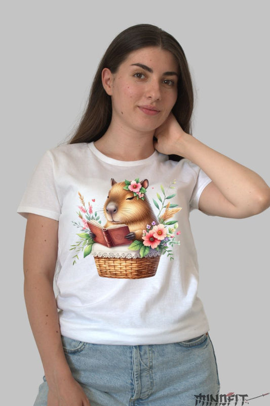 Tricou Capybara Cute dama alb fata