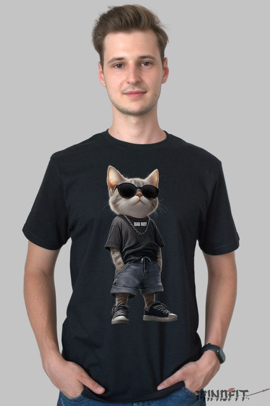 Tricou Cat Cool Barbati barbat negru fata