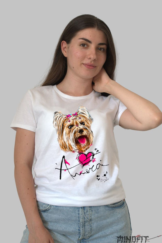 Tricou Catel si Inima Roz dama alb fata