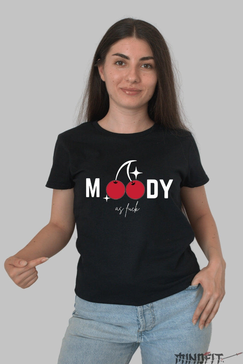 Tricou Cherry Mood dama alb negru