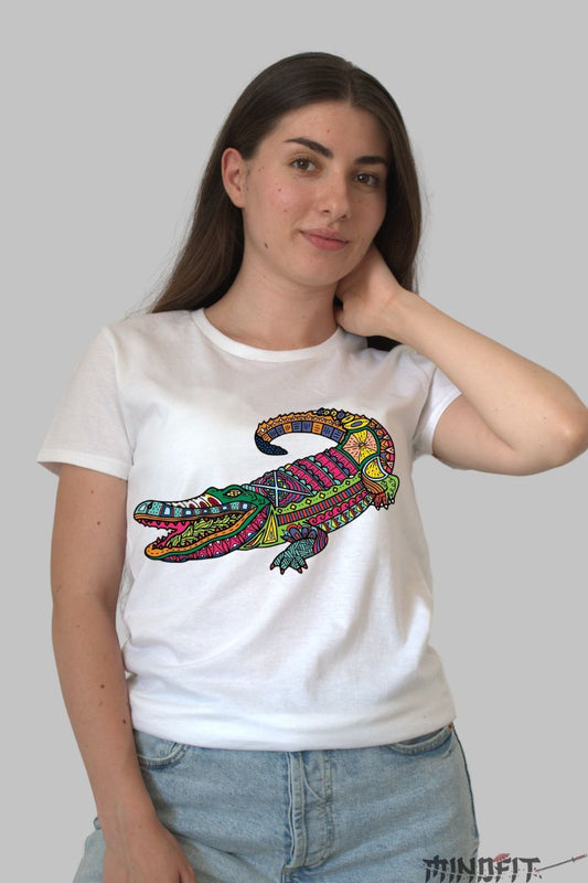 Tricou Crocodil Impodobit dama alb fata