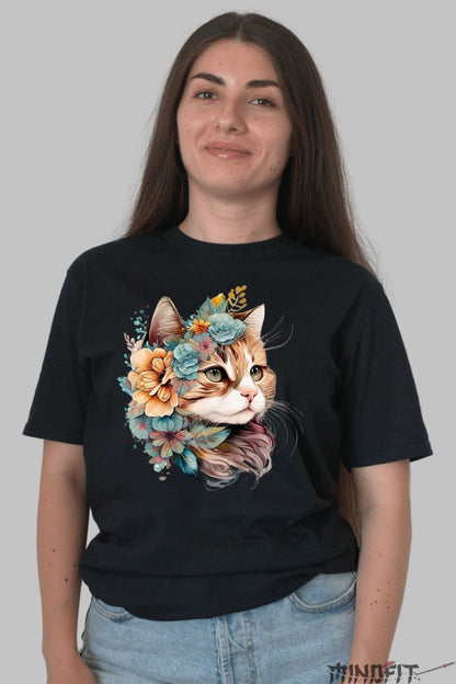 Tricou Dama cu Pisica Inflorata dama negru fata