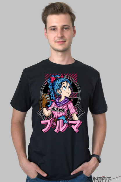 Tricou Dragon Ball Bulma Rosa barbat negru fata