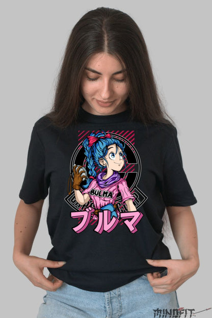 Tricou Dragon Ball Bulma Rosa dama negru fata
