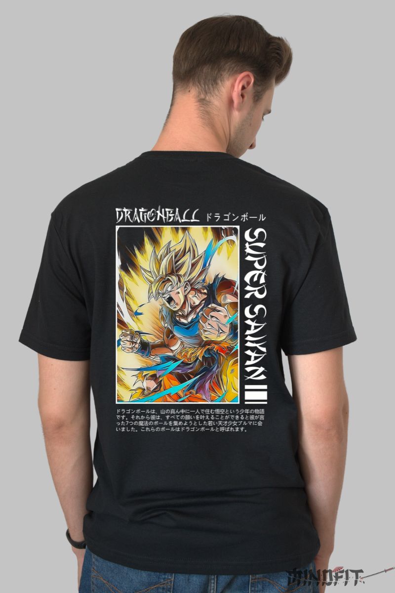 Tricou Dragon Ball Son Goku Saiyani barbat negru spate
