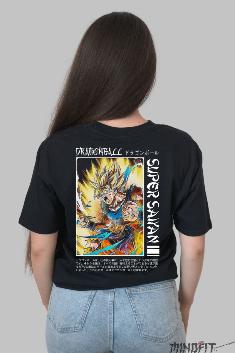 Tricou Dragon Ball Son Goku Saiyani dama negru spate