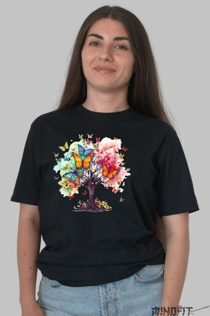 Tricou Fluturi in Copac dama negru fata