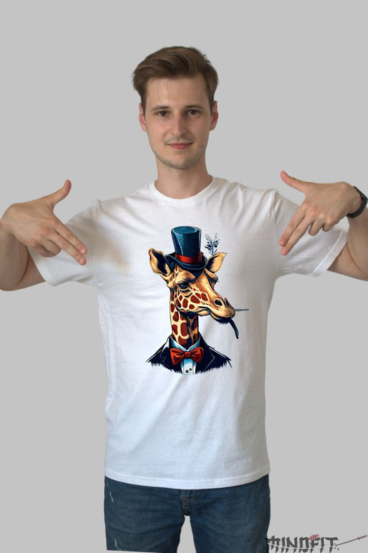 Tricou Girafa Eleganta barbat alb fata