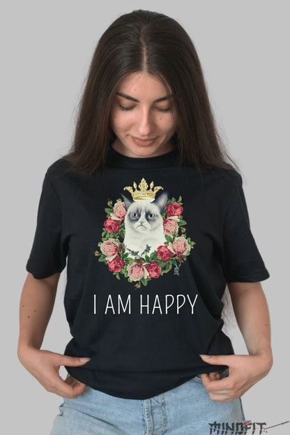 Tricou Grumpy Cat "I Am Happy" dama negru fata
