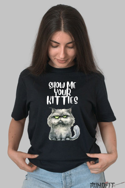 Tricou Grumpy Cat "Show Me Your Kitties" dama negru fata