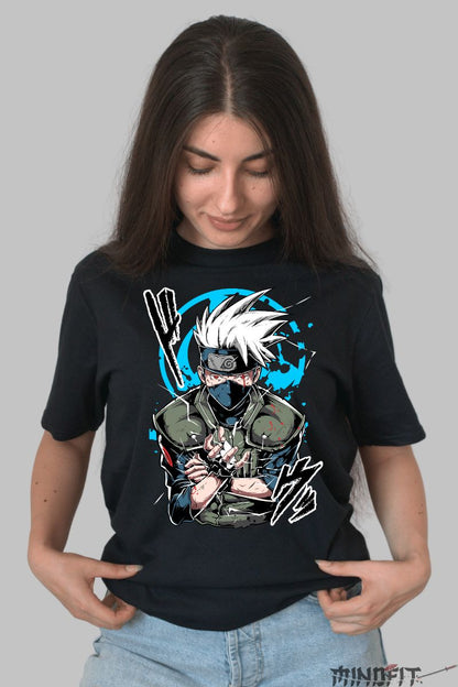 Tricou Kakashi Legendary Masked Ninja dama negru fata