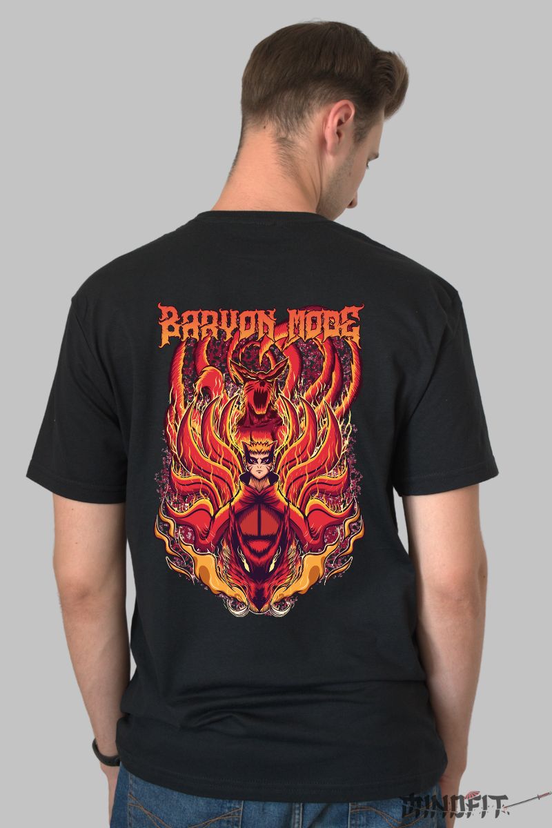 Tricou Naruto Flame Baryon barbat negru spate