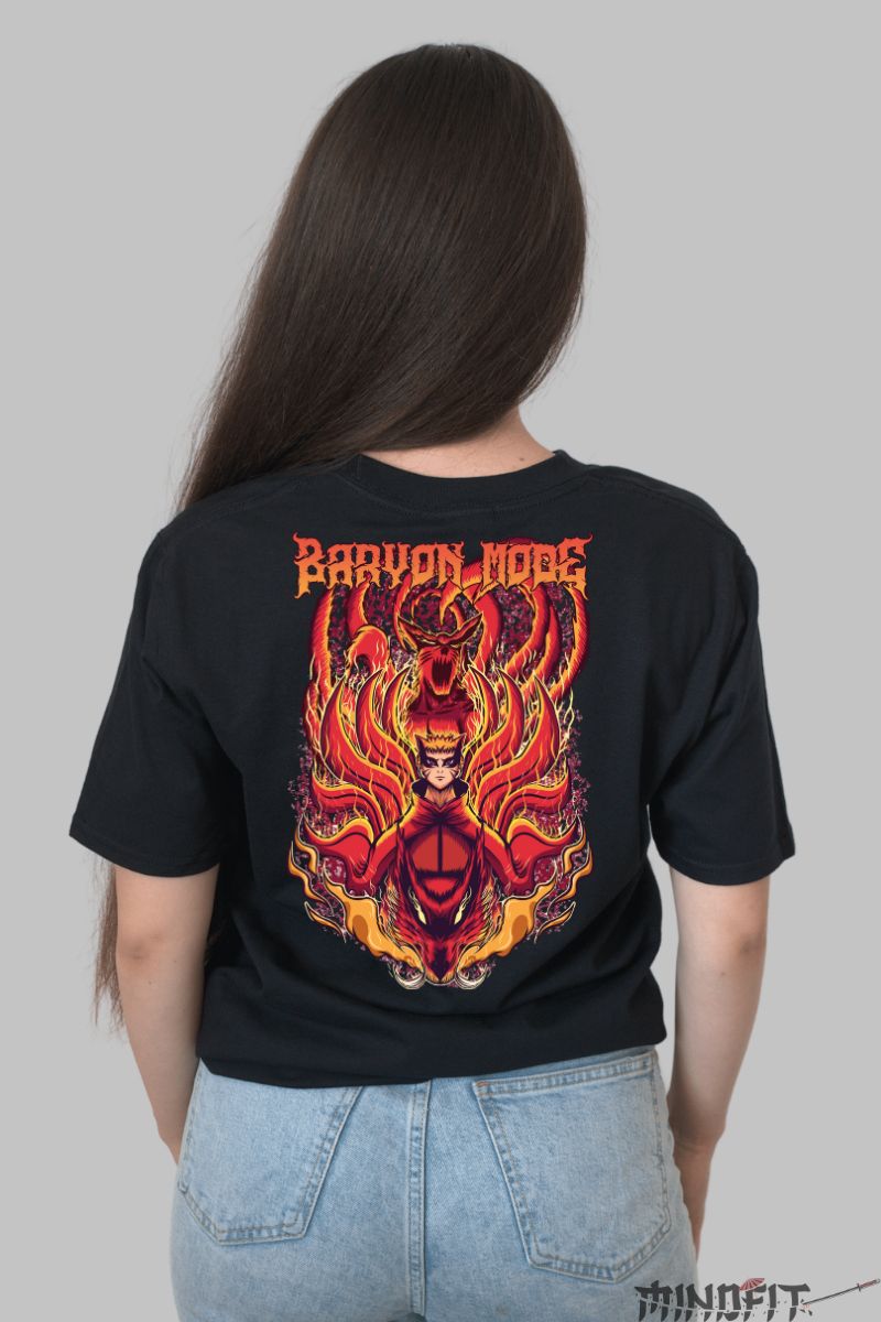 Tricou Naruto Flame Baryon dama negru spate