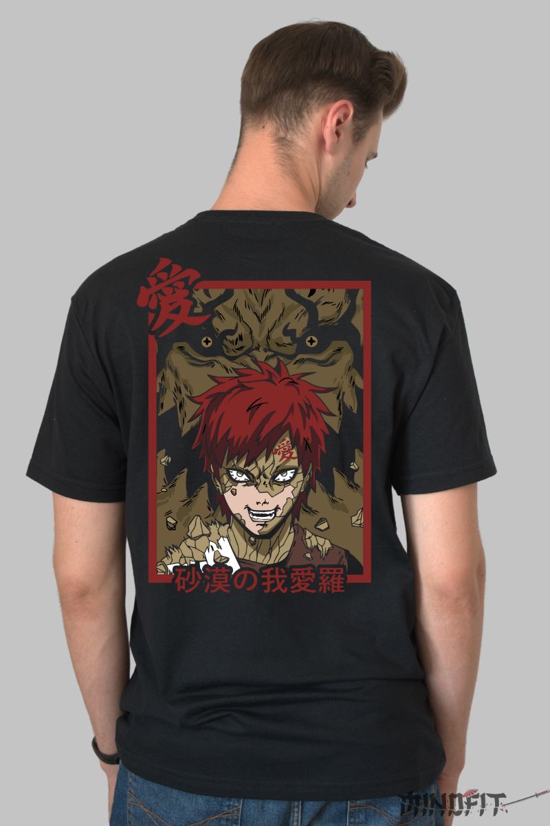 Tricou Naruto Gaara The Silent Fighter barbat negru spate