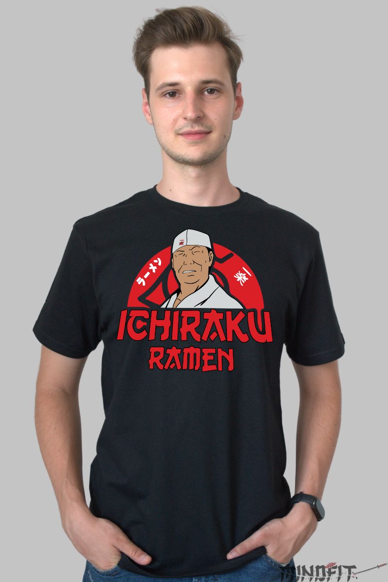Tricou Naruto Ichiraku Ramen barbat negru fata