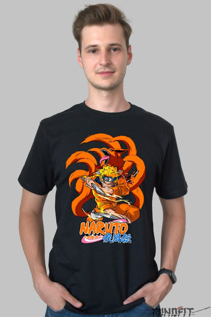 Tricou Naruto Nine-Tailed Beast barbat negru fata