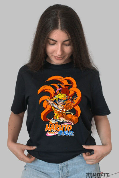 Tricou Naruto Nine-Tailed Beast dama negru fata