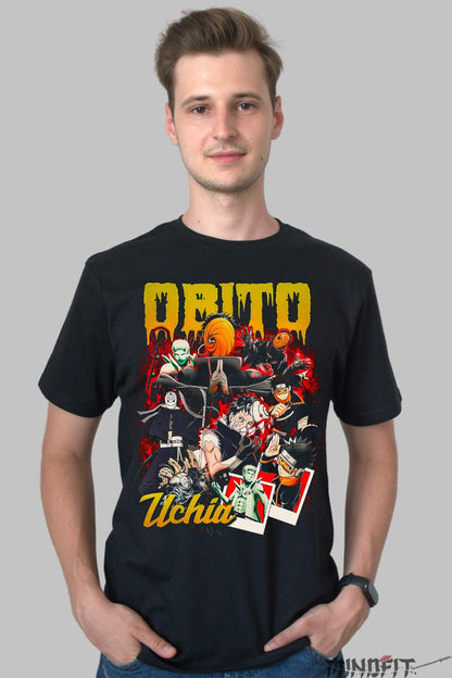 Tricou Naruto Obito Uchia barbat negru fata