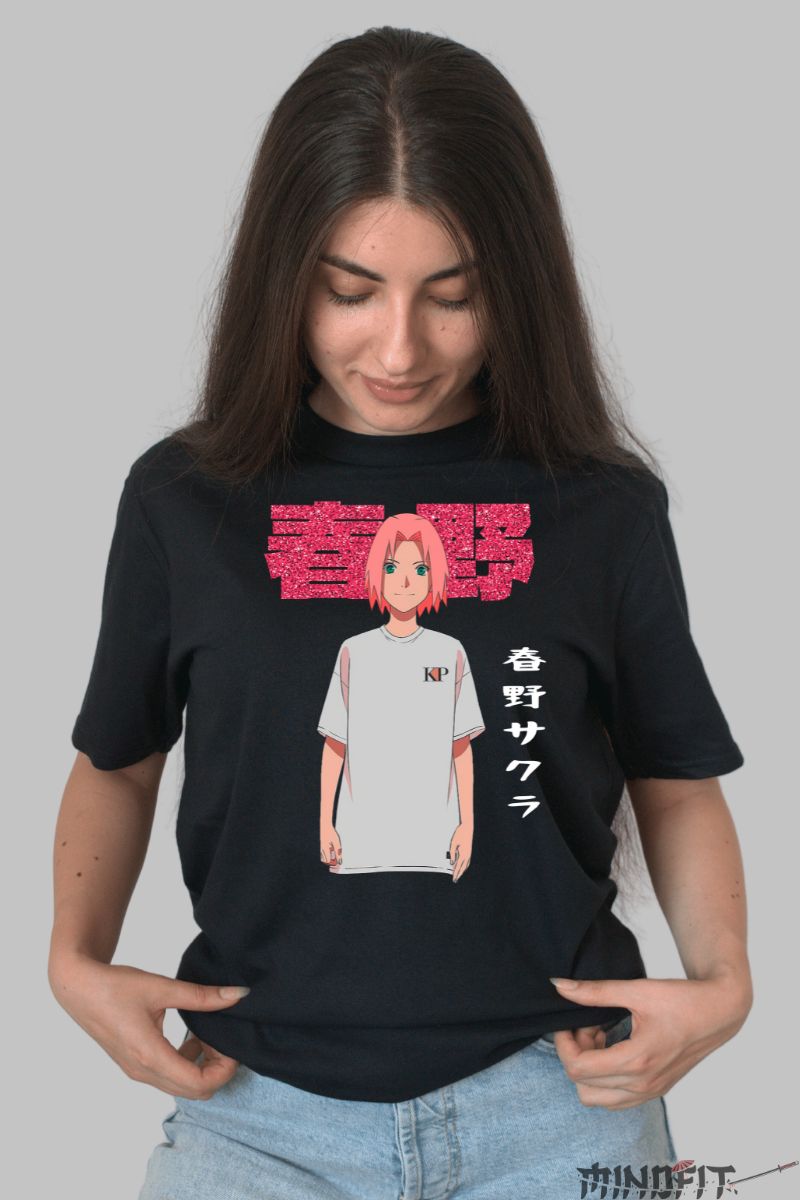 Tricou Naruto Sakura Uchiha dama negru fata