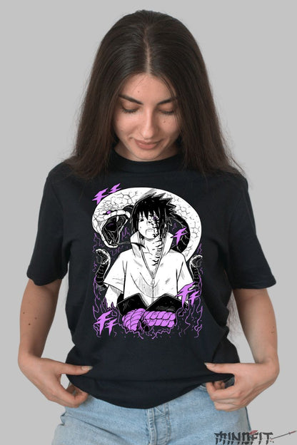 Tricou Naruto Sasuke Facing Destiny dama negru fata