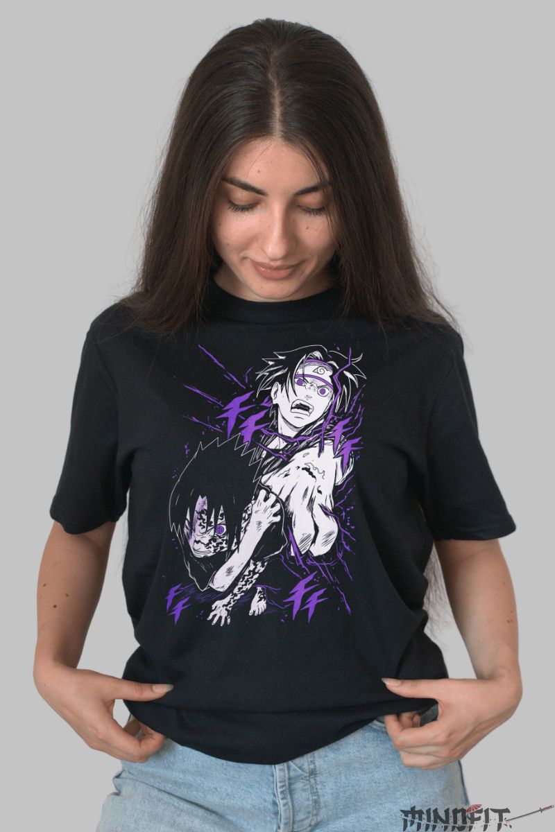 Tricou Naruto Sasuke Seal dama negru fata
