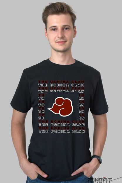 Tricou Naruto Sasuke The Uchiha Clan barbat negru fata