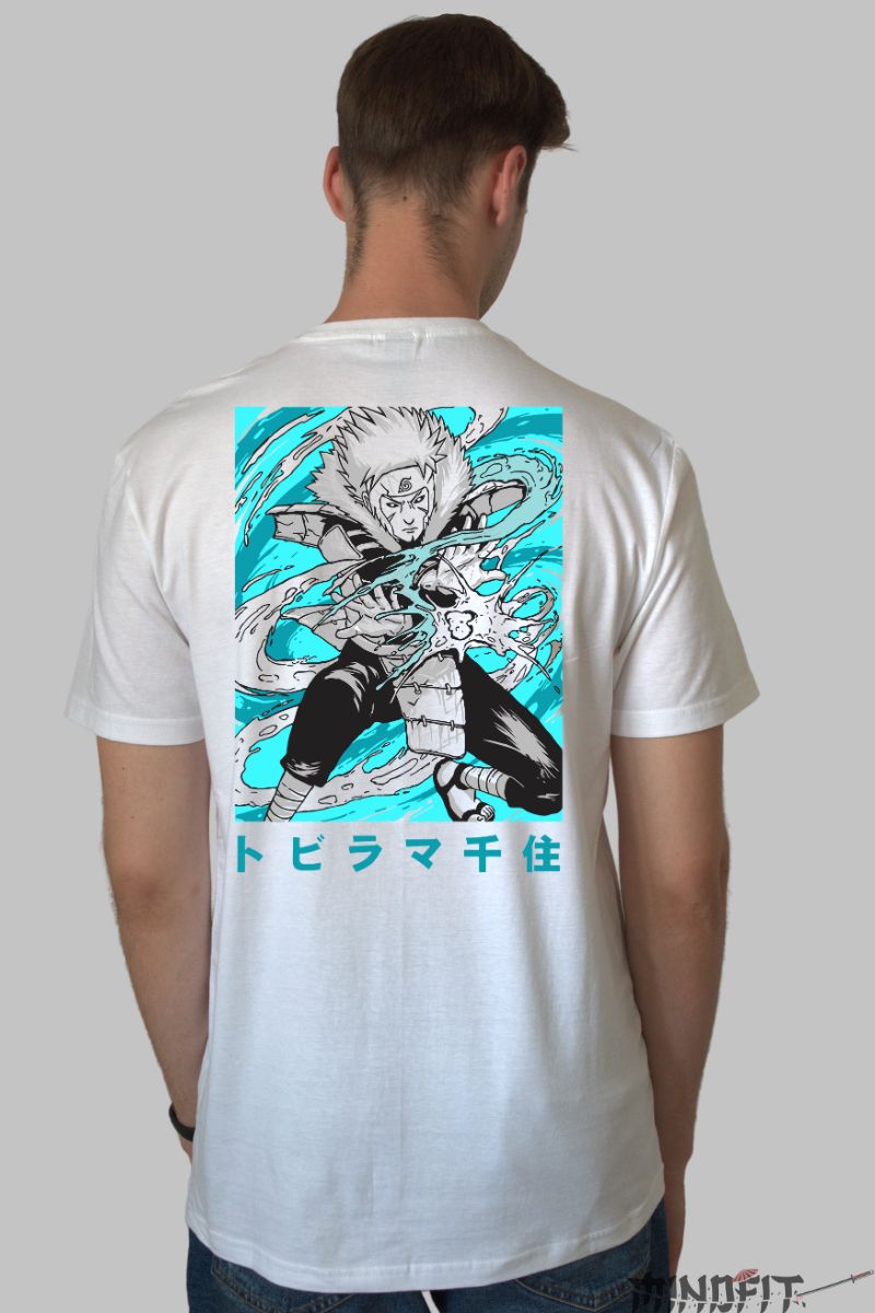 Tricou Naruto Tobirama Senju barbat alb spate