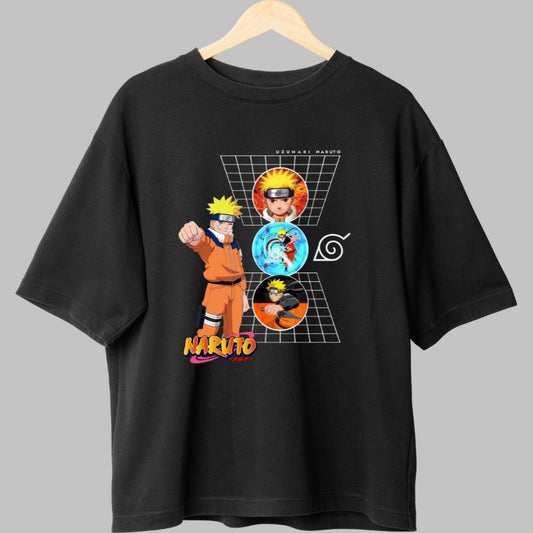 Tricou Naruto Uzumaki Retro Grid negru fata