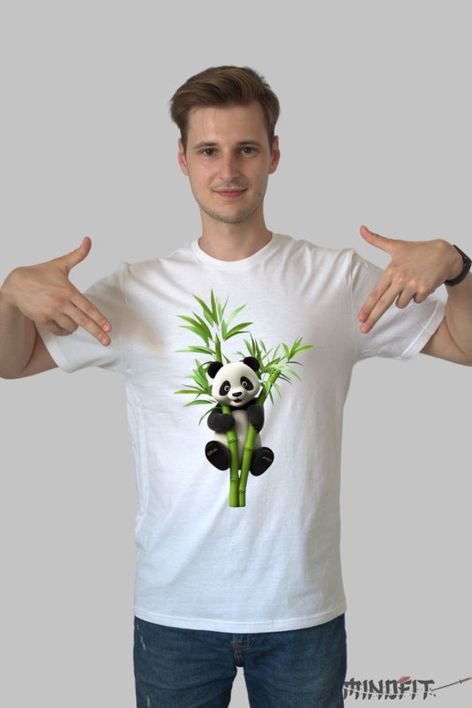 Tricou Panda si Bambus barbat alb fata