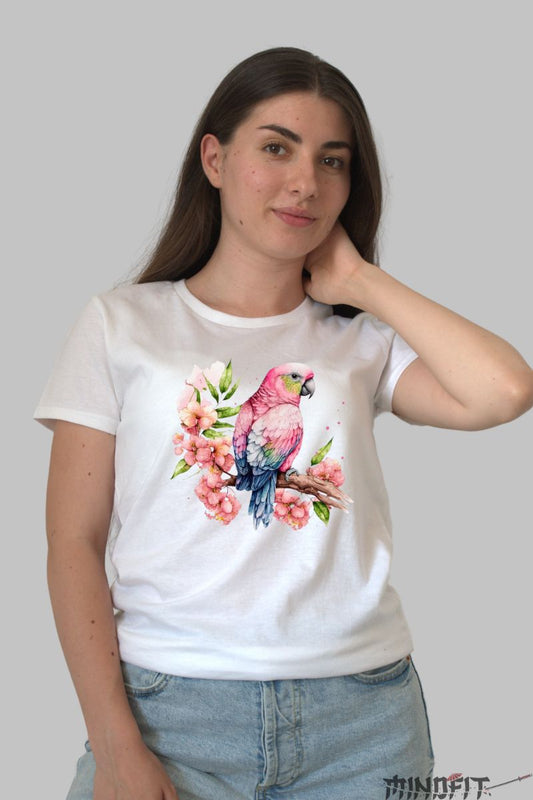 Tricou Papagal Roz dama alb fata