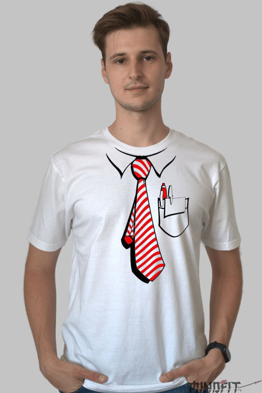 Tricou Personalizat cu Cravata barbat alb fata