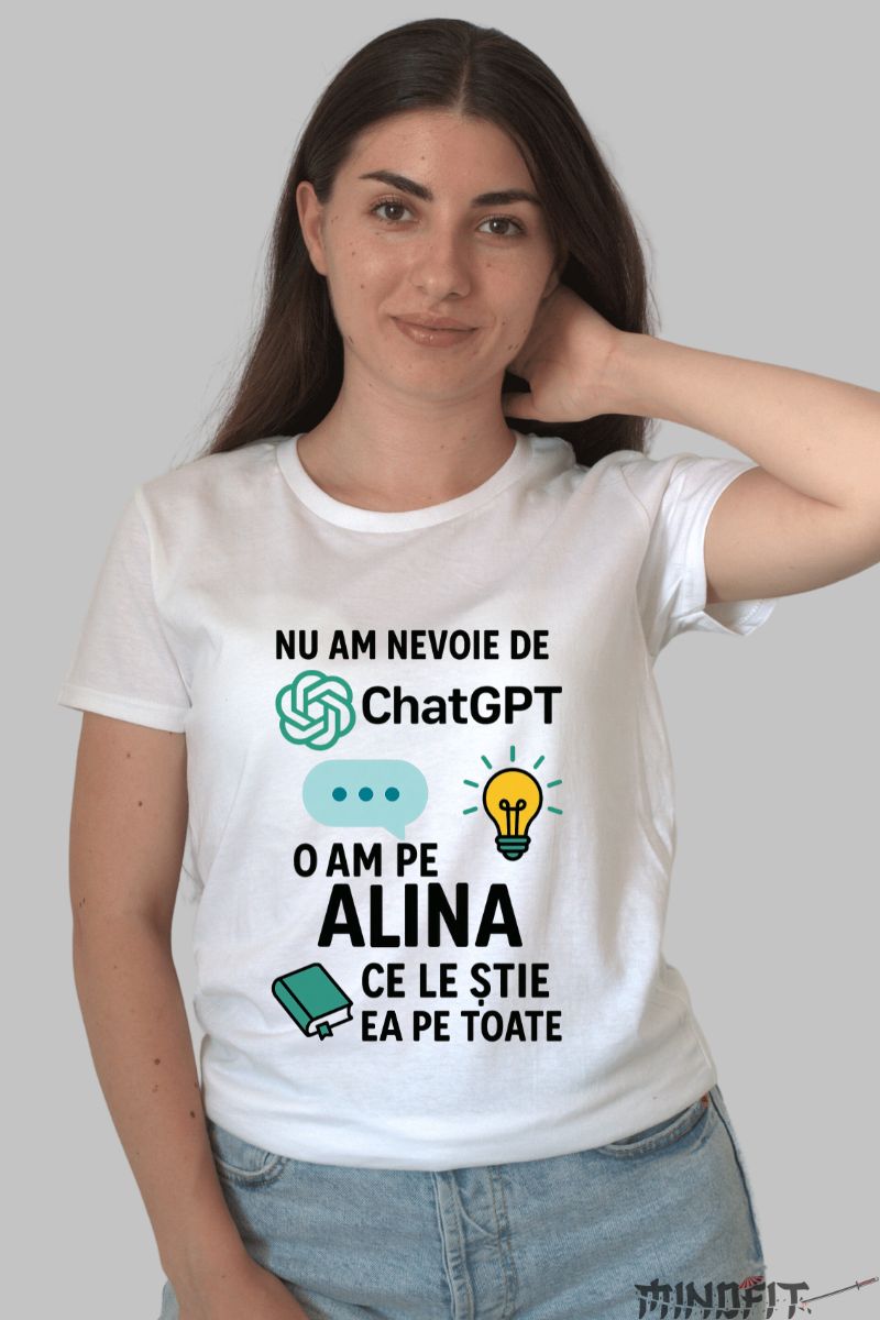 Tricou Personalizat cu Nume ChatGPT dama alb