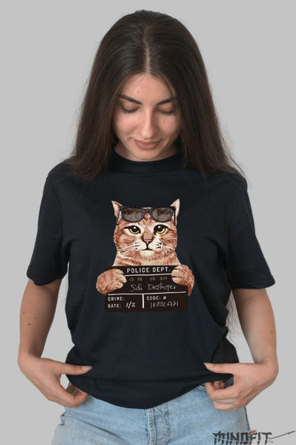 Tricou Personalizat cu Pisici "Police Dept" dama negru fata
