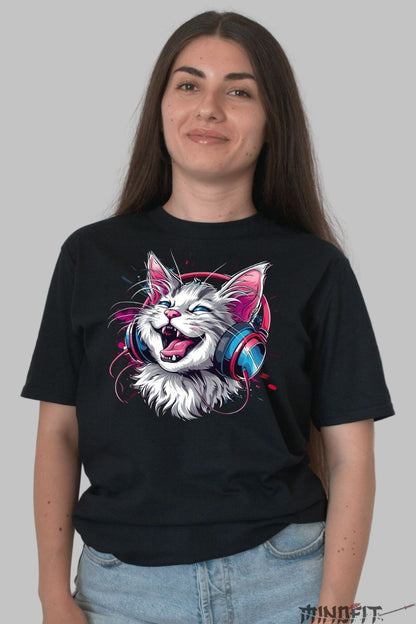 Tricou-Pisica-Happy-dama-negru-fata