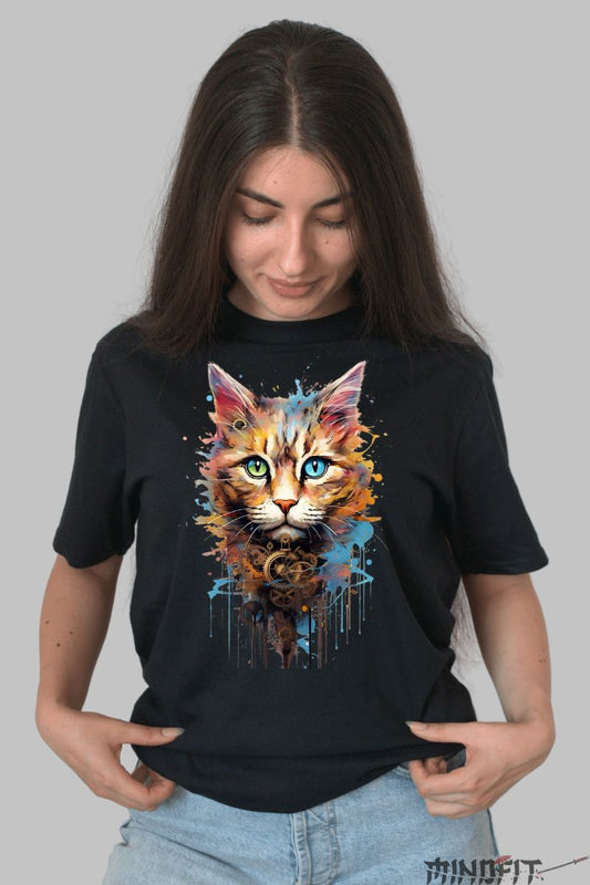 Tricou Pisica Mistica dama negru fata