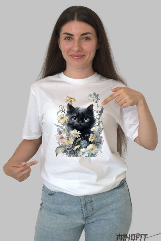 Tricou Pisica Neagra Draguta dama alb fata