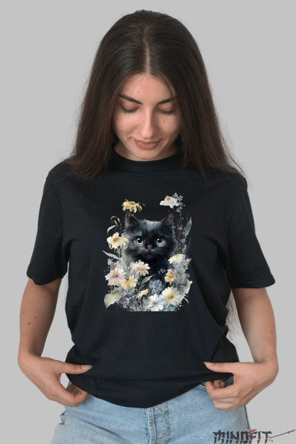 Tricou Pisica Neagra Draguta dama negru fata