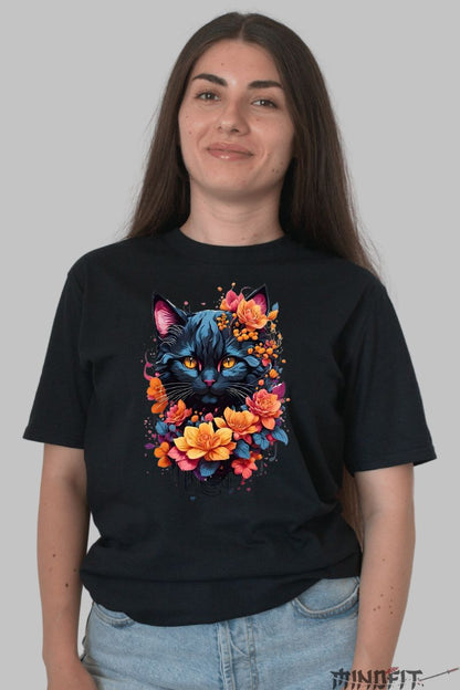Tricou Pisica Neagra Viu Colorata dama negru fata