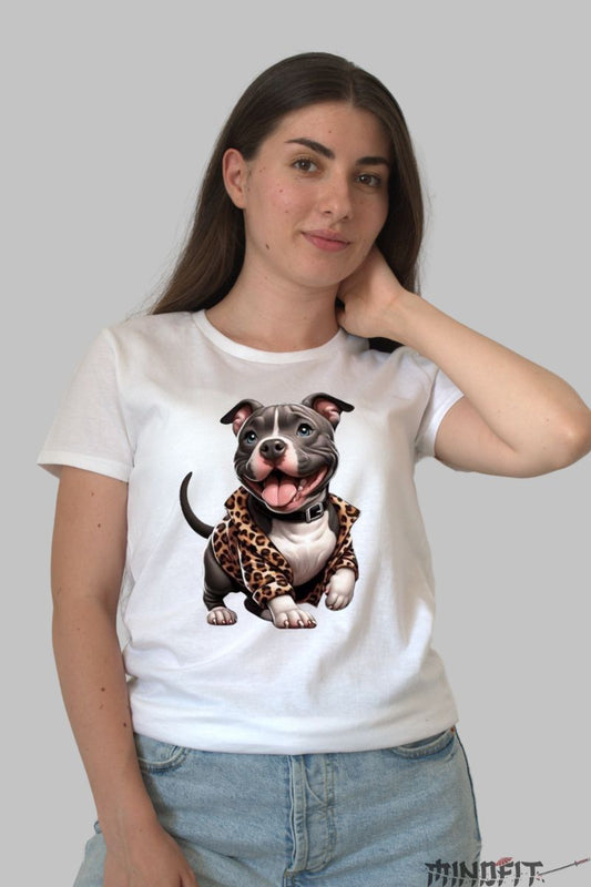 Tricou Pitbull Simpatic dama alb fata