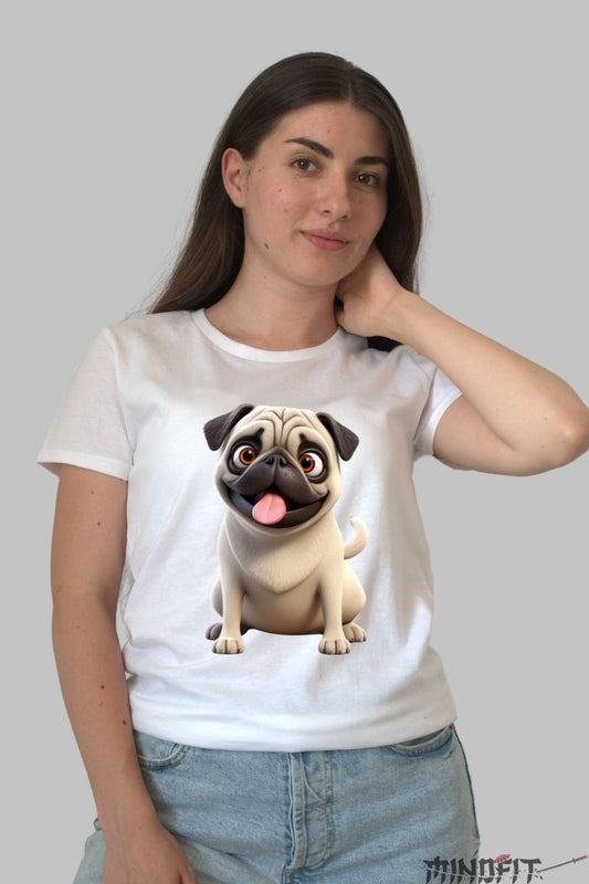 Tricou Pug Funny dama alb fata