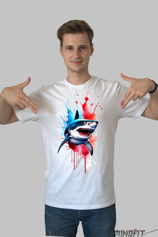 Tricou Rechin Necrutator barbat alb fata
