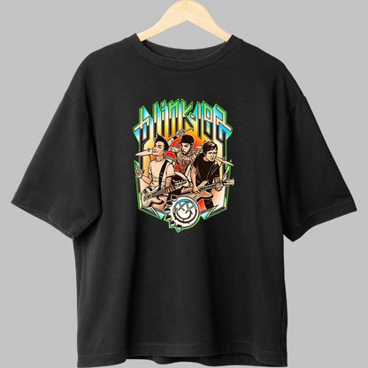 Tricou Rock Blink-182 Band Cartoon Style fata negru