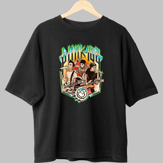 Tricou Rock Blink-182 Band Cartoon Style fata negru