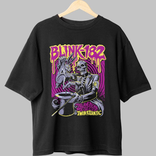Tricou Rock Blink-182 Skeleton Magician fata negru