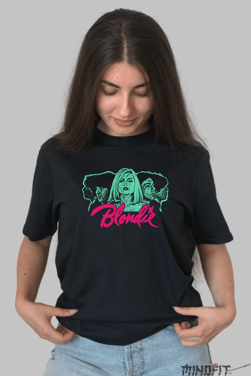 Tricou Rock Blondie Neon Band Portrait dama negru