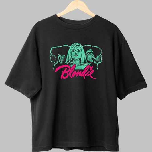 Tricou Rock Blondie Neon Band Portrait fata negru